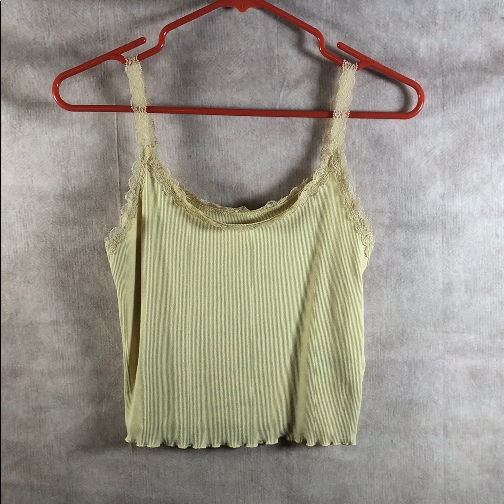 Y2K Lace Trim Lettuce Hem Butter Yellow Cami Top